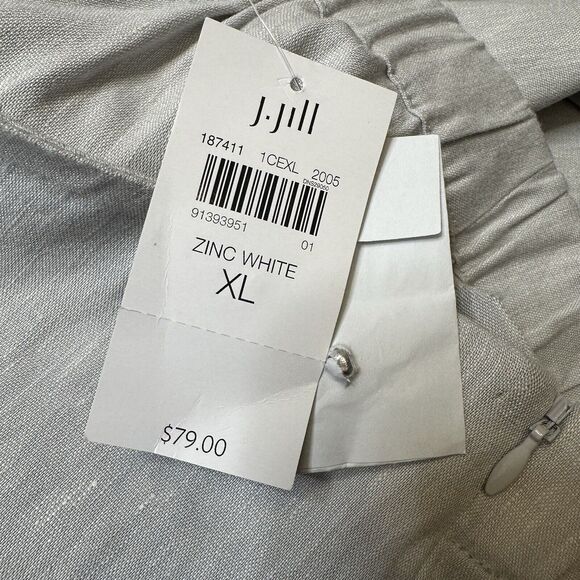 J Jill Pants Womens Sz XL Linen Stretch Capri Crop Buttons Side Zip Light Gray - Picture 16 of 16